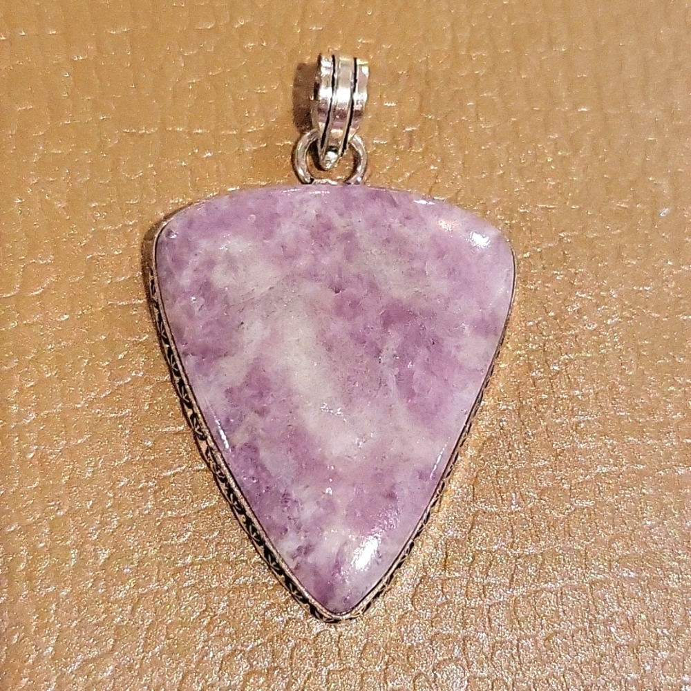 Large Lepidolite Pendant - 925 Plated